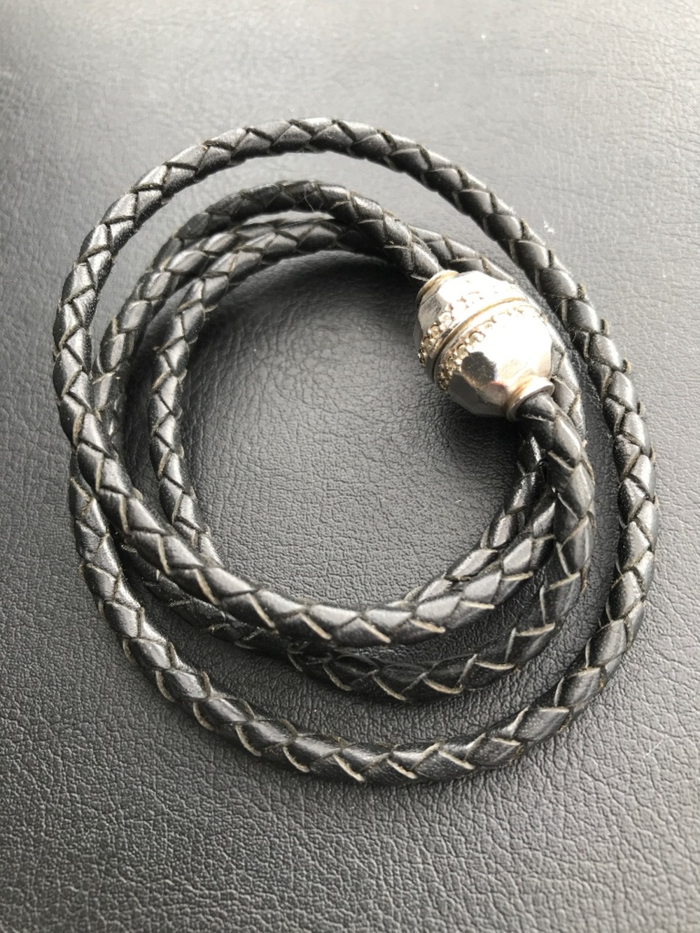 Handmade Silpada Designs Leather, Sterling Silver, CZ Wrap Bracelet